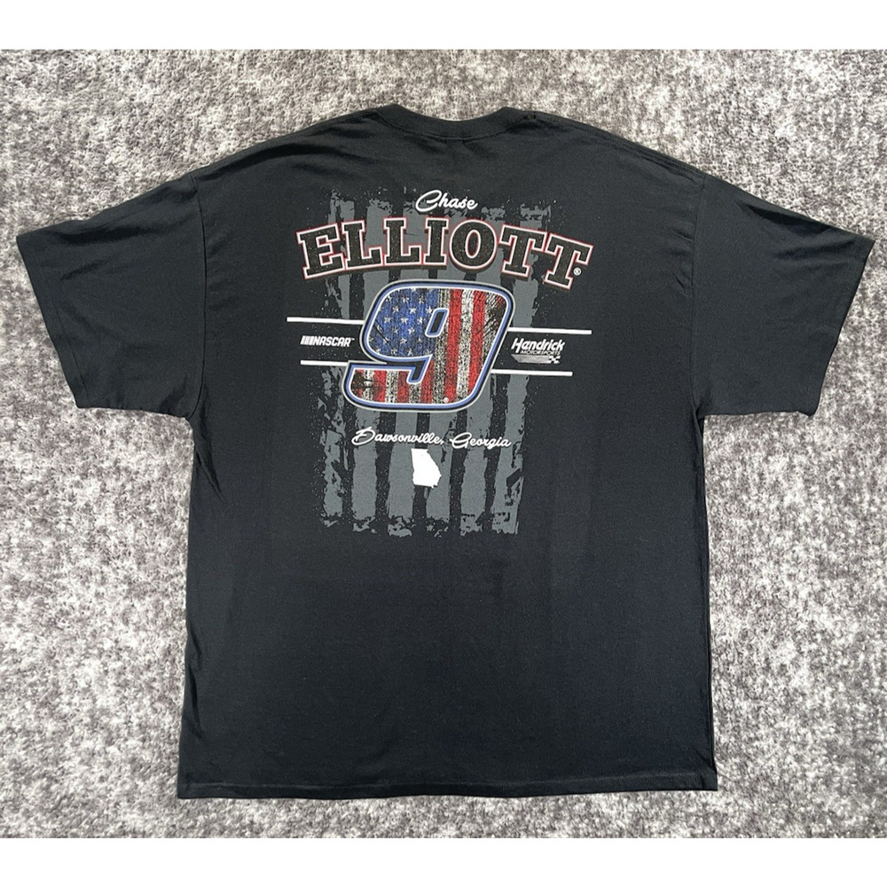 Chase Elliott #9 NASCAR T-Shirt Mens XXL Hendrick Motorsports Black USA Flag
